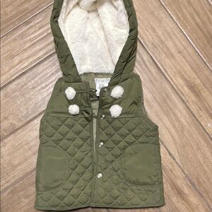 Max Studio Green and White Quilted Hooded Vest